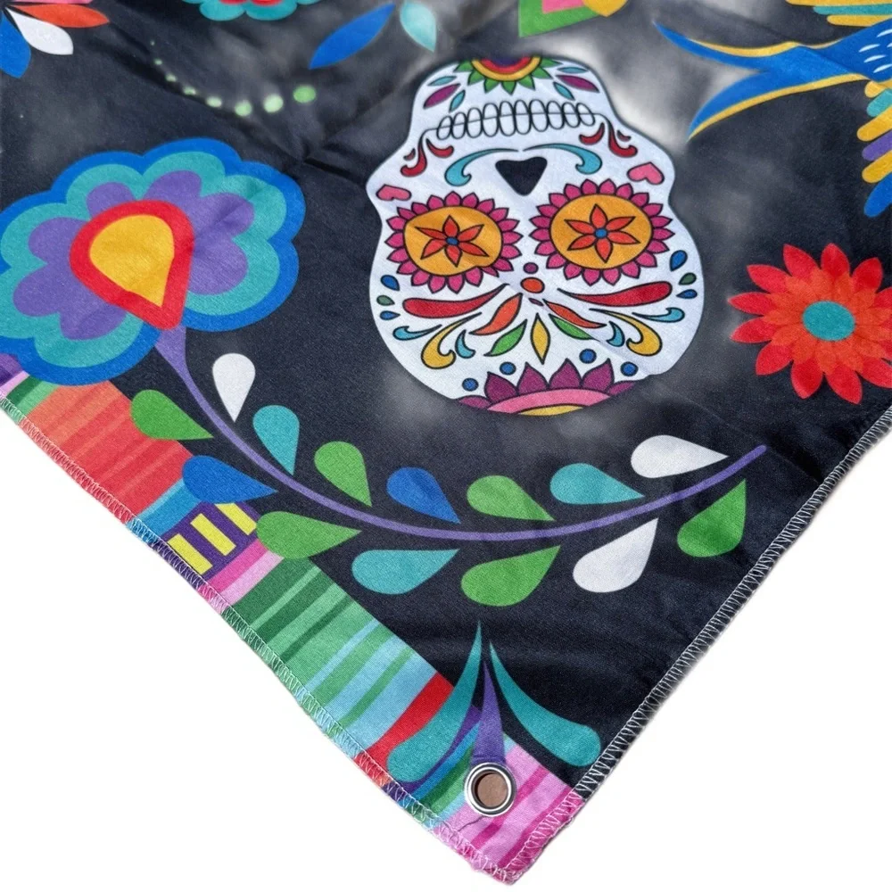 Sugar Skull Day of the Dead Floral Fiesta Banner Wall Tapestry Backdrop Decor